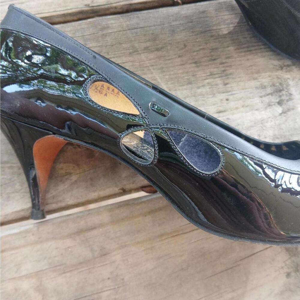 Vintage‎ 1960s black patent leather pointy toed heels in original box, size 9.5 - Picture 3 of 6